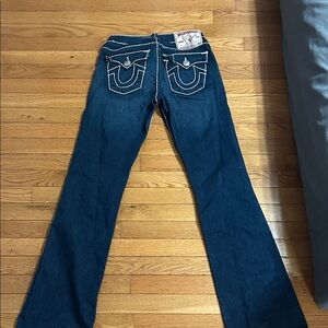 Vintage True Religion Women's Dark Blue Flare Jeans